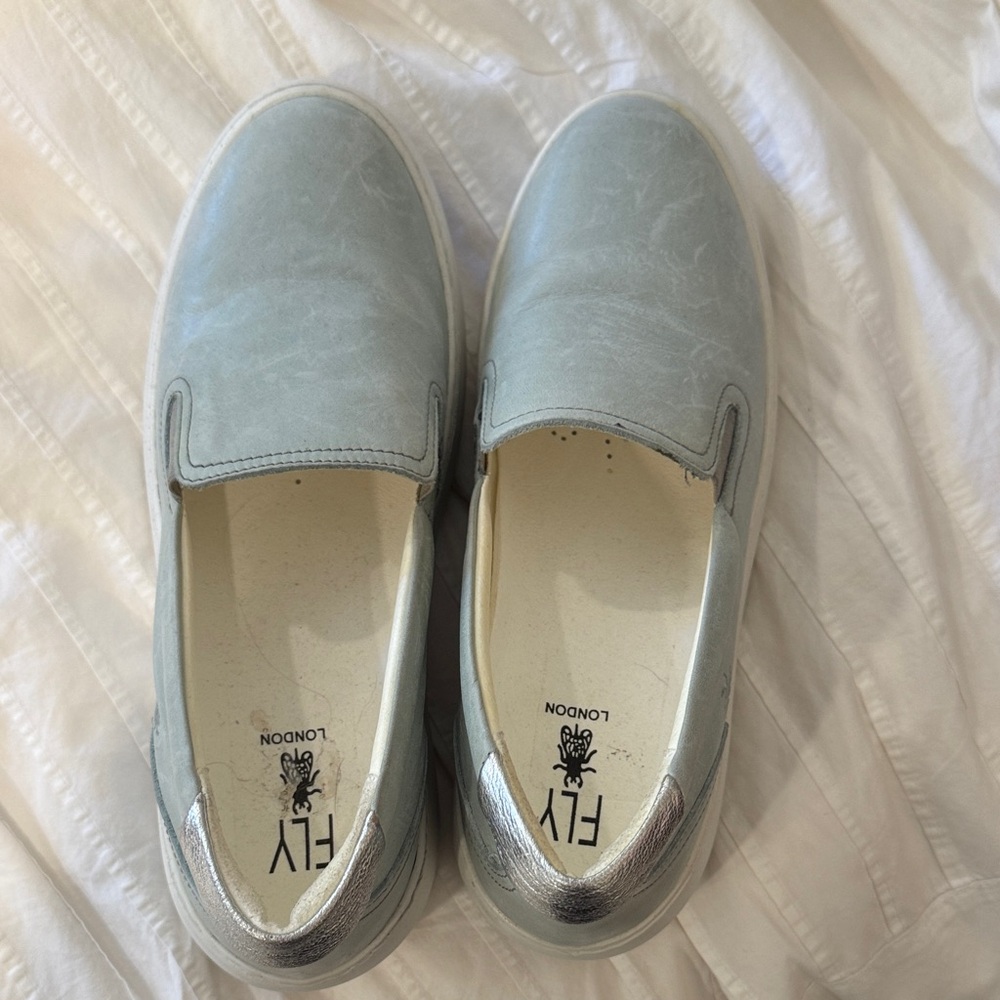 Fly London Light Blue Slip-On Shoes with Metallic Accents - Picture 3 of 12